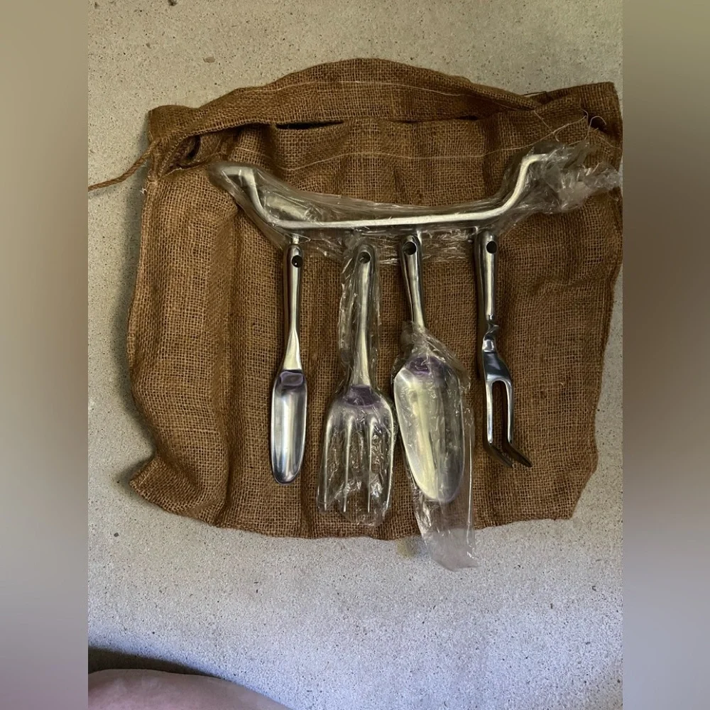 Restoration Hardware Stainless Steel Serving Utensil Set with Wall Rack - Silver